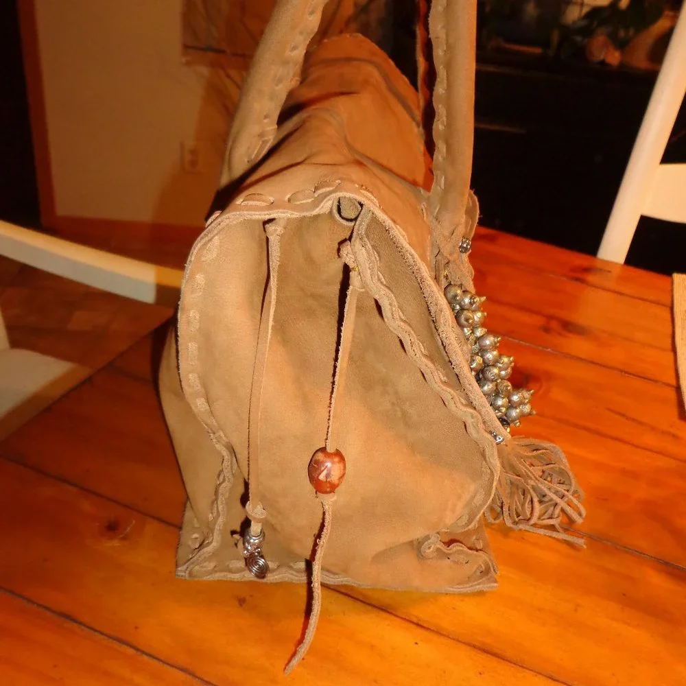 FIRM Simone Camille Suede-Leather Carpet Handbag Double-Handles Tassels